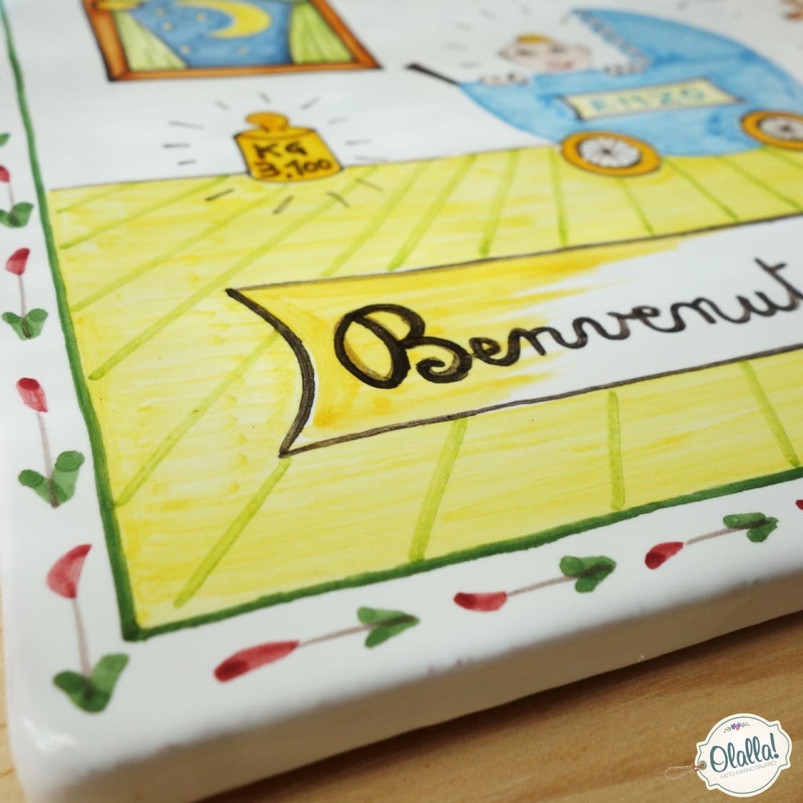 Targa in Ceramica Personalizzata per Annuncio Nascita Dipinta a Mano - immagine 6