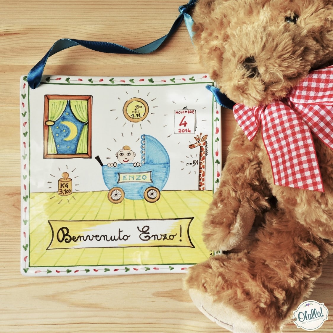 Targa in Ceramica Personalizzata per Annuncio Nascita Dipinta a Mano - immagine 7