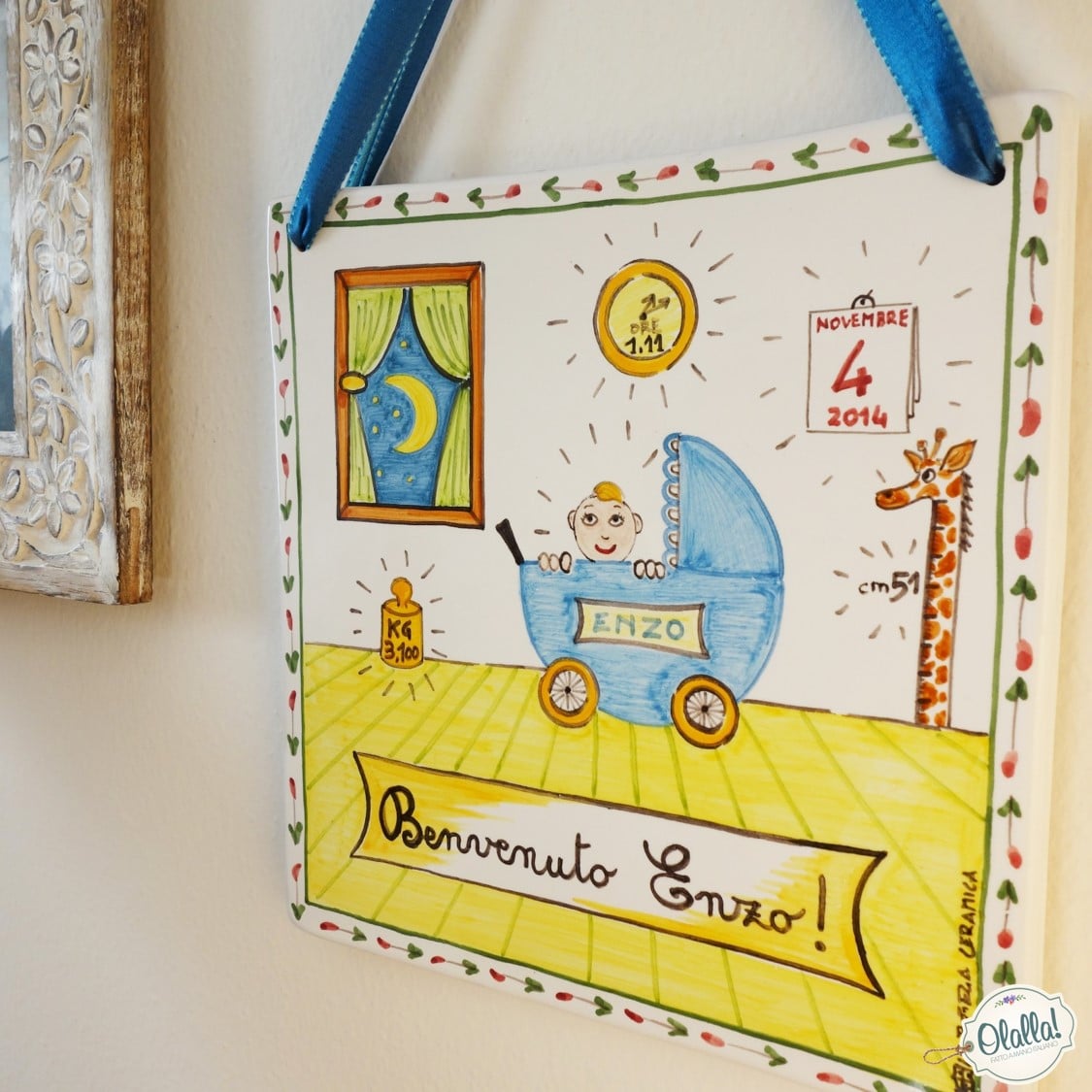 Targa in Ceramica Personalizzata per Annuncio Nascita Dipinta a Mano - immagine 8