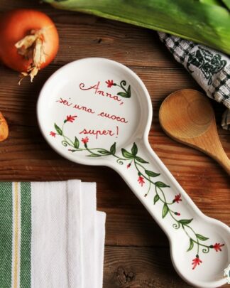 Poggiamestoli Personalizzato in Ceramica con Frase a Scelta Decoro Floreale