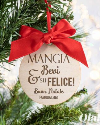 Decorazione di Legno da Appendere all'Albero di Natale Personalizzata - Pallina
