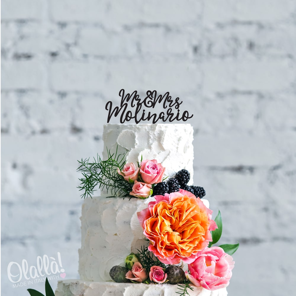 Cake Topper Personalizzato "Mr & Mrs" con Cognome degli Sposi