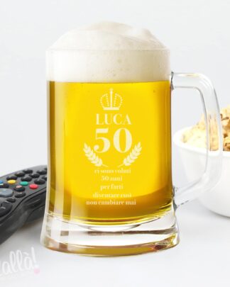 Boccale da Birra con Manico Personalizzato - Idea Regalo 50 Anni
