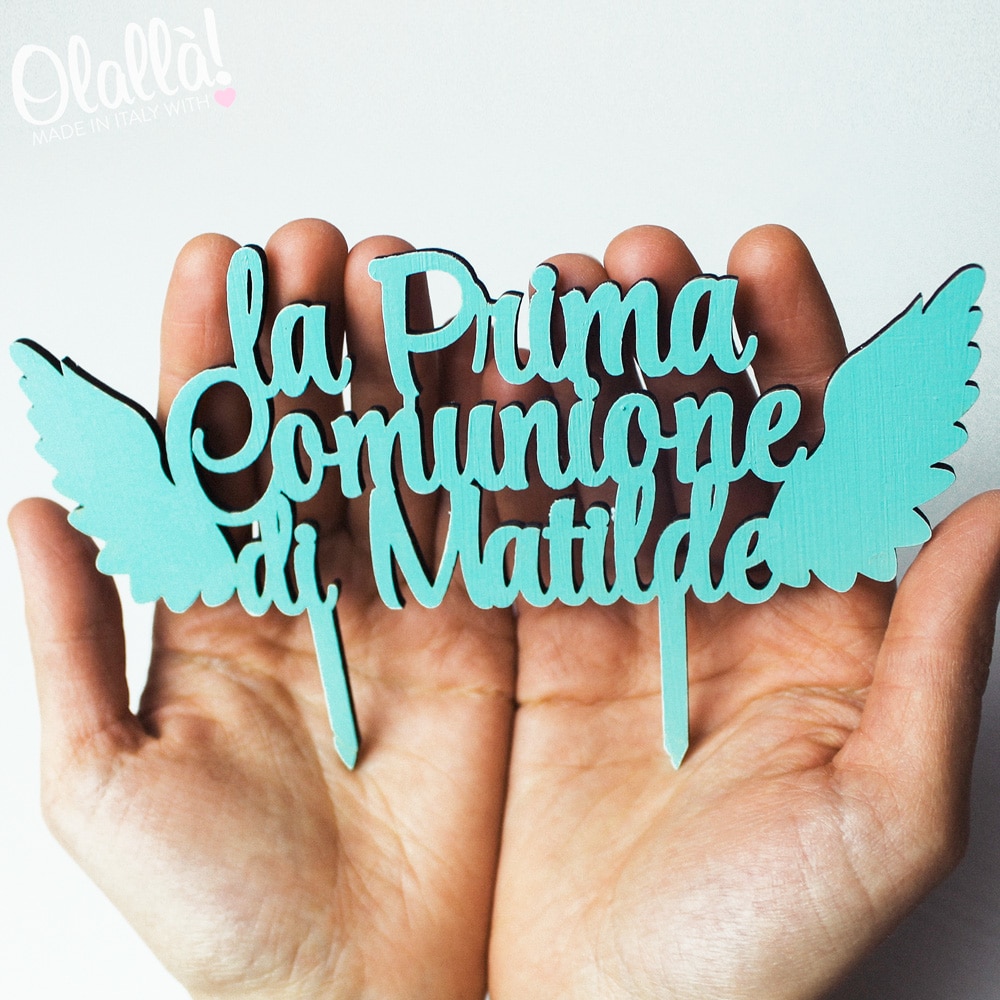 Cake Topper Personalizzato con Ali da Angelo "La Prima Comunione di" - immagine 3