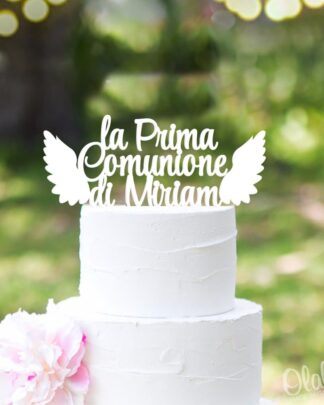 Cake Topper Personalizzato con Ali da Angelo "La Prima Comunione di"