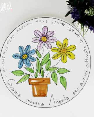 Piatto in Ceramica Personalizzato con i Fiori e i Nomi dei Bambini - Regalo Maestre