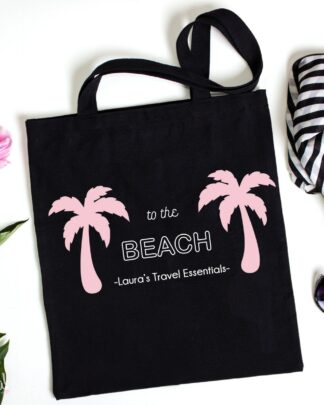 Borsa Shopper Personalizzata da Mare con Palme e Nome "Travel Essentials"