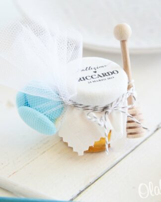 Vasetti di Miele 40 gr Bomboniera Elegante Coprivasetto Stampato - Idea Bomboniera per Battesimo