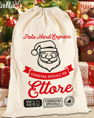 Sacca di Babbo Natale Personalizzata con Nome - "Polo Nord Express"