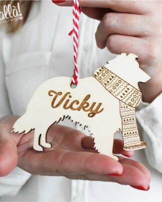 Decorazione di Natale in Legno Personalizzata con la Sagoma e il Nome del tuo Cane