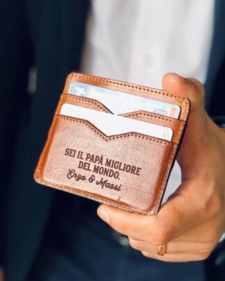 Porta Carte in Cuoio Personalizzabile con Dedica - Idea Regalo Festa del Papà