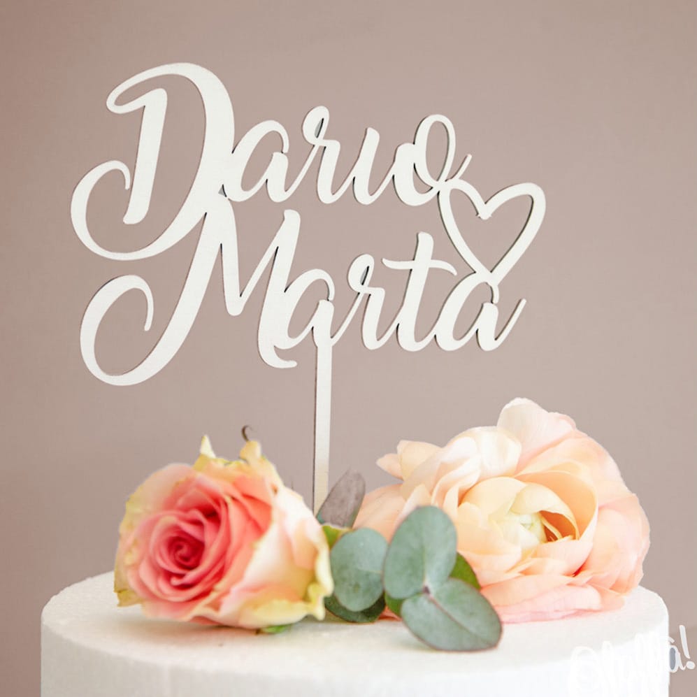 Cake Topper con Nomi degli Sposi e Cuore - Matrimonio da Favola - immagine 2