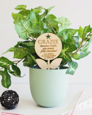 Decorazione per Vaso in Legno Personalizzabile con Dedica - Regalo Maestra