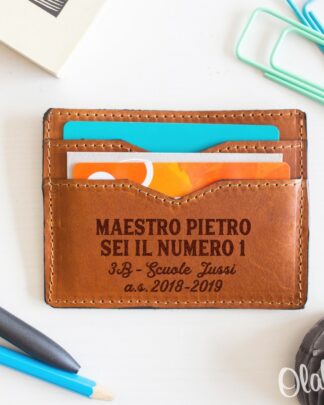 Porta Carte in Cuoio Personalizzabile con Dedica - Idea Regalo Maestro