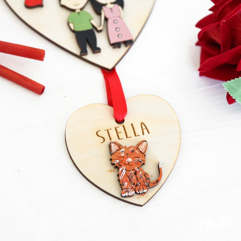 Cuore Doppio da Appendere in Legno Personalizzato con Vostro Ritratto "Mini-me" - Regalo Anniversario - immagine 9