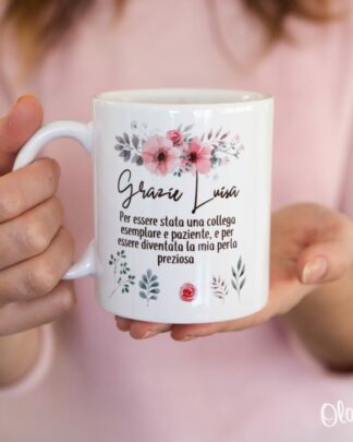Tazza Personalizzata con Dedica e Motivo Floreale - Regalo per Collega