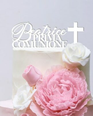 Cake Topper La Mia Comunione con Nome Elegante e Croce