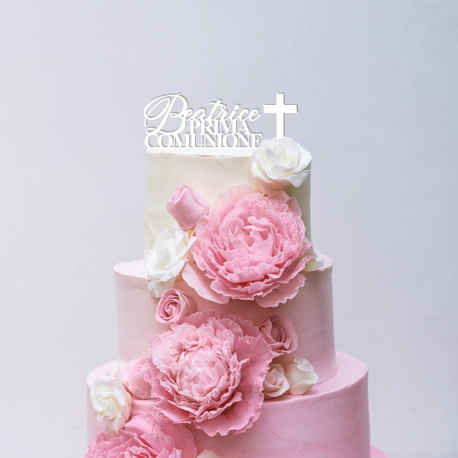 Cake Topper La Mia Comunione con Nome Elegante e Croce - immagine 2