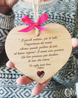 Targhetta da Appendere a Cuore in Legno con Dedica Idea Regalo Nonni