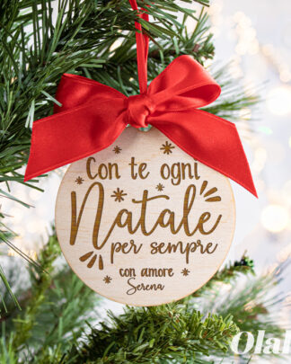 Decorazione in Legno da Appendere all'Albero di Natale Personalizzabile con Dedica