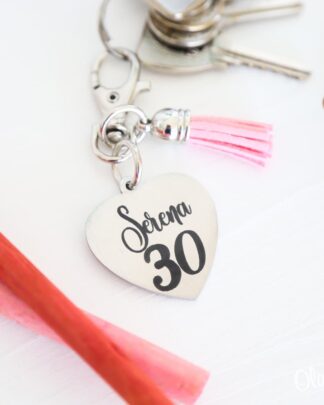 Portachiavi a Cuore in Acciaio con Nappina Personalizzato con Nome a Scelta - Idea Regalo Compleanno