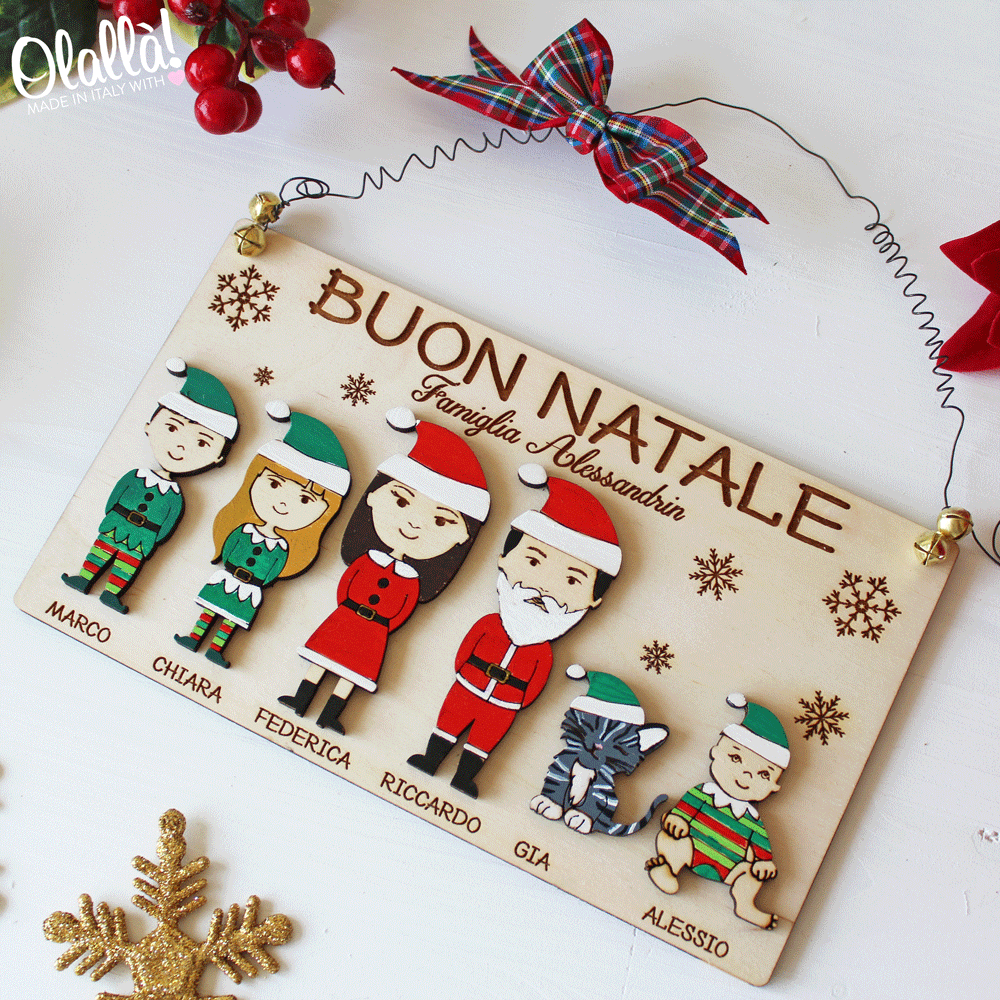 Targhetta in Legno Personalizzata con Vostro Ritratto di Famiglia "Mini-me" a Tema Natale - Idea Addobbo Casa - immagine 3