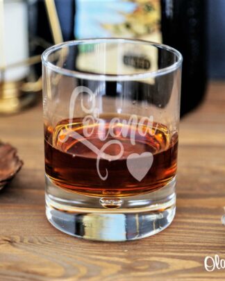 Bicchiere da Whiskey Tondo Personalizzato con Nome e Cuore - Idea Regalo Amica
