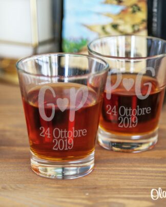 Coppia di Bicchierini Conici da Liquore Personalizzati con Iniziali e Data - Idea Regalo Anniversario