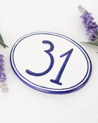 Numero Civico in Ceramica Ovale con Decorazione Bordini
