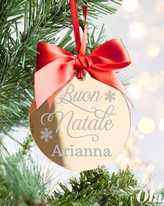 Decorazione in Plexiglass da Appendere all'Albero di Natale Personalizzata con Nome e Frase