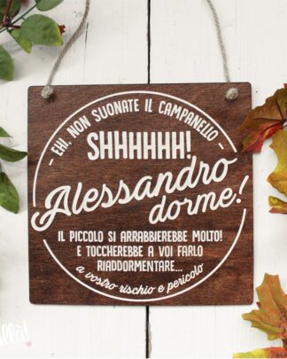 Targhetta in Legno per Porta Personalizzabile con Nome per Non Disturbare Bambino che Dorme