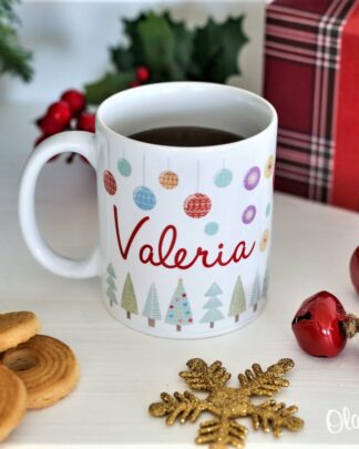 Tazza Personalizzata con Nome e Decorazioni Natalizie Colorate - Idea Regalo Natale