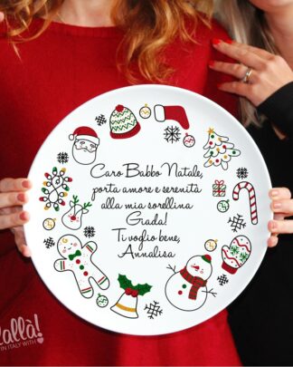 Piatto in Ceramica Personalizzato con Decorazioni di Natale e Dedica - Idea Regalo per Natale