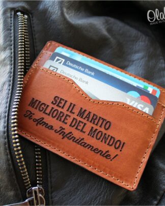 Porta Carte in Cuoio Personalizzabile con Dedica - Idea Regalo Uomo
