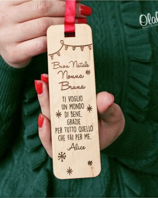 Segnalibro Natalizio in Legno Personalizzato con Dedica - Idea Regalo Natale Nonna