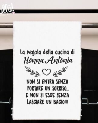 Strofinaccio da Cucina Personalizzato con Nome, Dedica, Cuore e Decorazioni Foliage