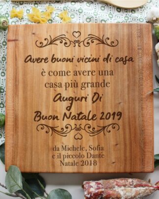 Tagliere di Natale Personalizzato con Dedica e Eleganti Decorazioni - Idea Regalo Natale