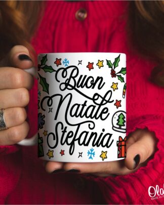 Tazza Personalizzata con Colorate Decorazioni Natalizie - Idea Regalo Natale