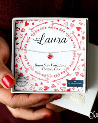 Gioiello Swarovski® Oliver Weber con Messaggio Personalizzato e Decoro a Tema Cuori - Idea Regalo per San Valentino