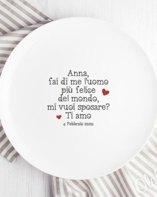 Piatto in Ceramica Personalizzato con Messaggio Segreto e Cuoricini - Idea Proposta Matrimonio