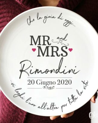 Piatto in Ceramica Personalizzato con Dediche, Nome Famiglia e Data Matrimonio - Idea Regalo Anniversario