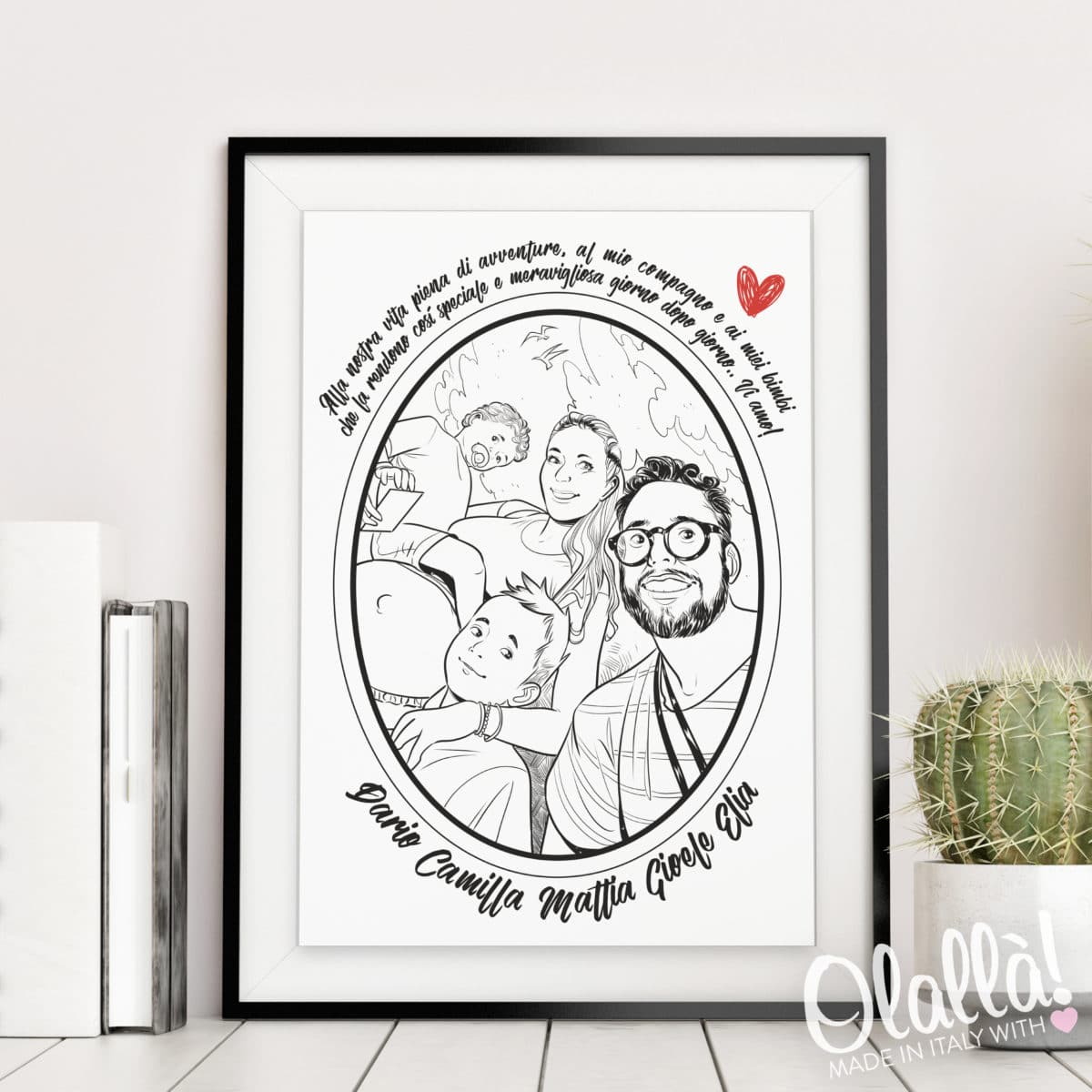 Ritratto Stile Fumetto Personalizzato con Dedica d'Amore e Nomi - Idea Regalo San Valentino