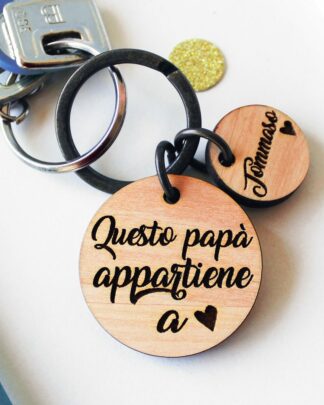 Portachiavi Personalizzato per Papà con Dedica, Nome e Charm in Legno - Idea Regalo Festa del Papà