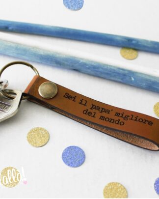 Portachiavi da Uomo in Cuoio Personalizzato con Dedica- Idea Regalo per Papà