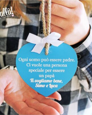 Targhetta a Cuore Personalizzata Azzurra con Incisione per il Papà - Regalo per Lui