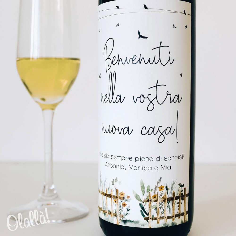 Bottiglia con Etichetta Personalizzata con Giardino ed Uccellini - Idea Regalo per la Nuova Casa - immagine 2