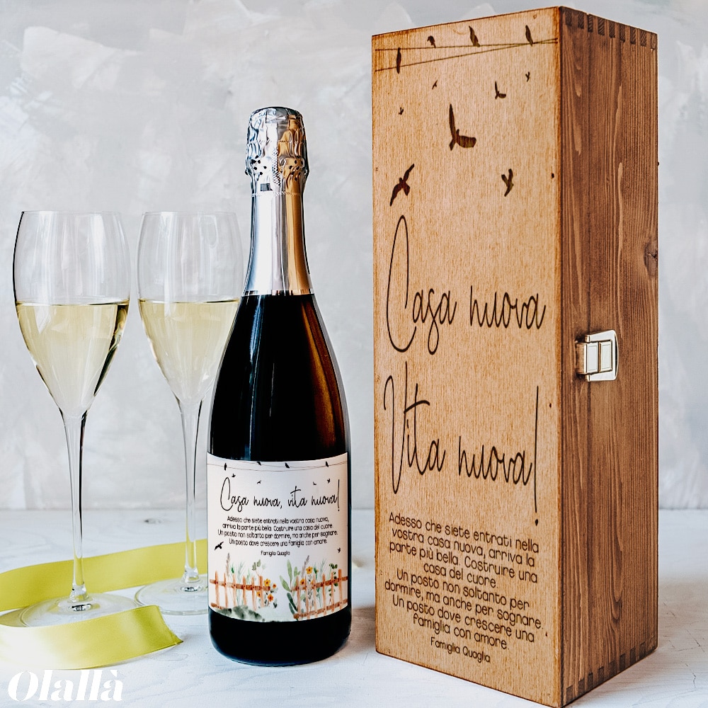 Bottiglia con Etichetta Personalizzata con Giardino ed Uccellini - Idea Regalo per la Nuova Casa - immagine 5