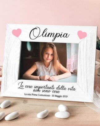 Cornice Personalizzata Con Nome Cuoricini e Frase Idea Regalo Comunione o Battesimo