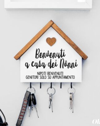 Casetta Appendichiavi in Legno "Benvenuti a Casa dei Nonni" - Idea Regalo per Festa dei Nonni