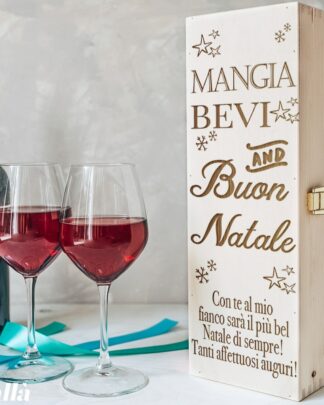 Cassettina Porta Vino in Legno Mangia Bevi Buon Natale